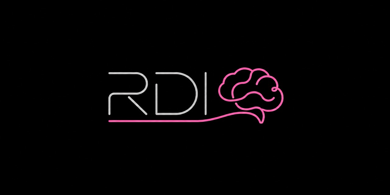 RDI — silver lettering with a pink brain symbol
